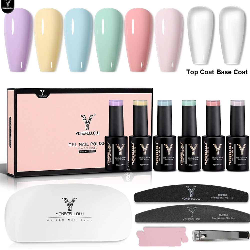 

YOKEFELLOW Gel Nail Polish Kit with UV LED Light and Base Gel Top Coat Starter Kit Soak Off Gel Nail Set Manicure Gifts ForWomen