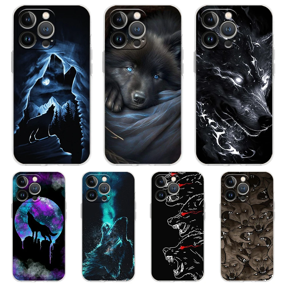 Custodia Per Telefono Moon Roaring Wolf Per Iphone 15 14 13 12 Pro Max Cover Trasparente Per Iphone 11 Pro Max 7 8 Plus X Xs Xr Se Shell