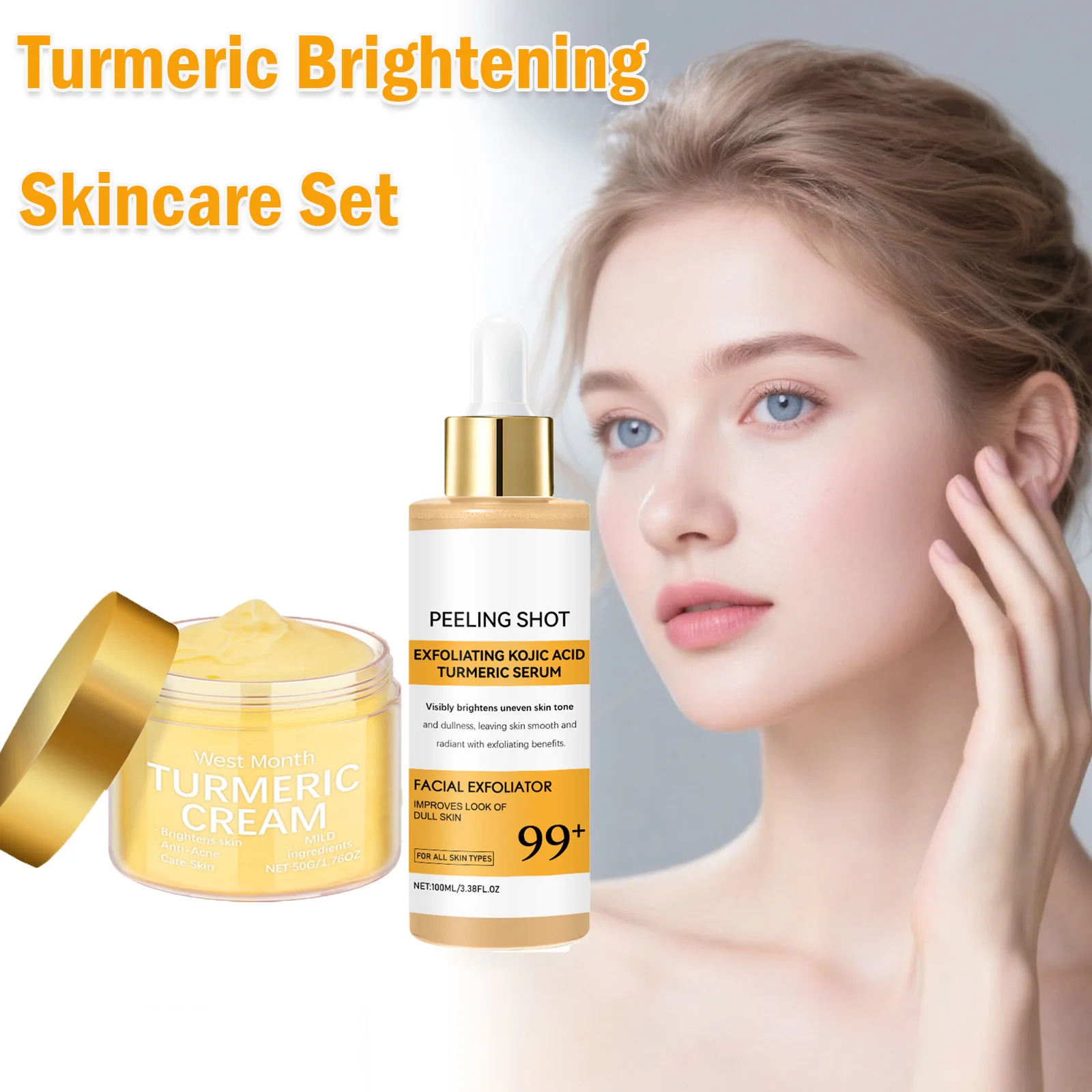 Radiant Glow Turmeric Skincare Set - Exfoliating Serum & Moisturizing Cream for Dull & Acne-Prone Skin
