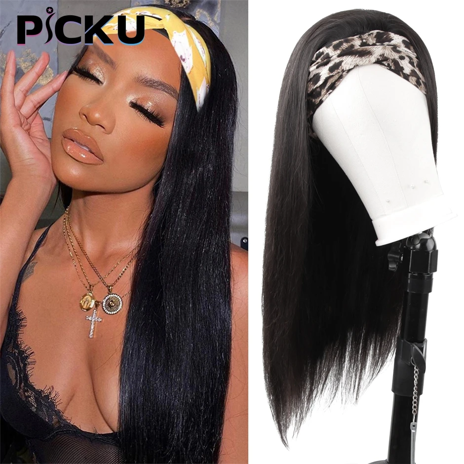 

30 32 inch Peruvian Bone Straight Headband Wigs For Women 250% Density Straight Gluless Scarf Headband Human Hair Cheap Wigs