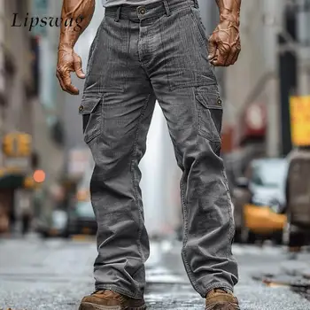 Pantaloni cargo da uomo moda streetwear autunno outdoor pantaloni casual in velluto a coste tinta unita pantaloni dritti larghi vintage da uomo 1