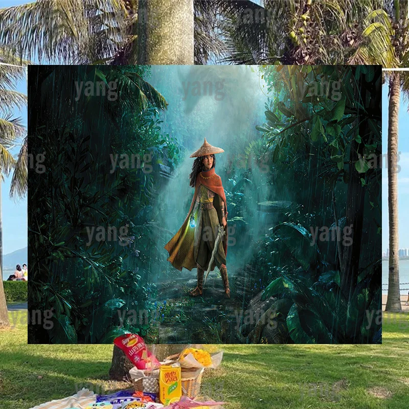Disney Custom Raya And The Last Dragon Jungle Poster Wall Happy Birthday Party Cartoon Sfondo Soggiorno Sfondi Banner