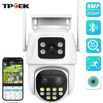 9MP WIFI IP Camera Three Lens Dual Screen With 8X Zoom 6MP PTZ Camera Ai Auto Tracking Security Video Surveillance Camera iCSee 1