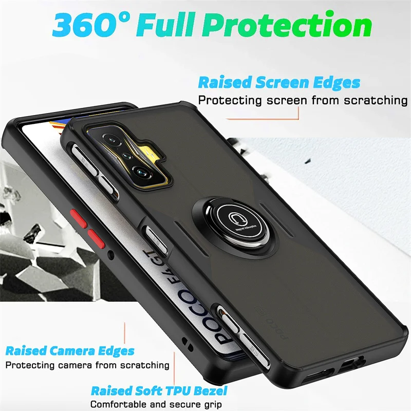 Shockproof Armor Matte Case with Magnetic Holder Ring Stand