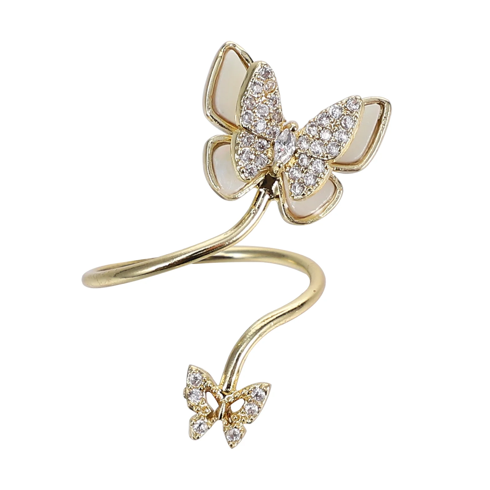 

Finger Nail Ring Rhinestone Butterflies Fingernail Rings Nail Charm Nail Decoration Fingernail Gift for ( Golden )