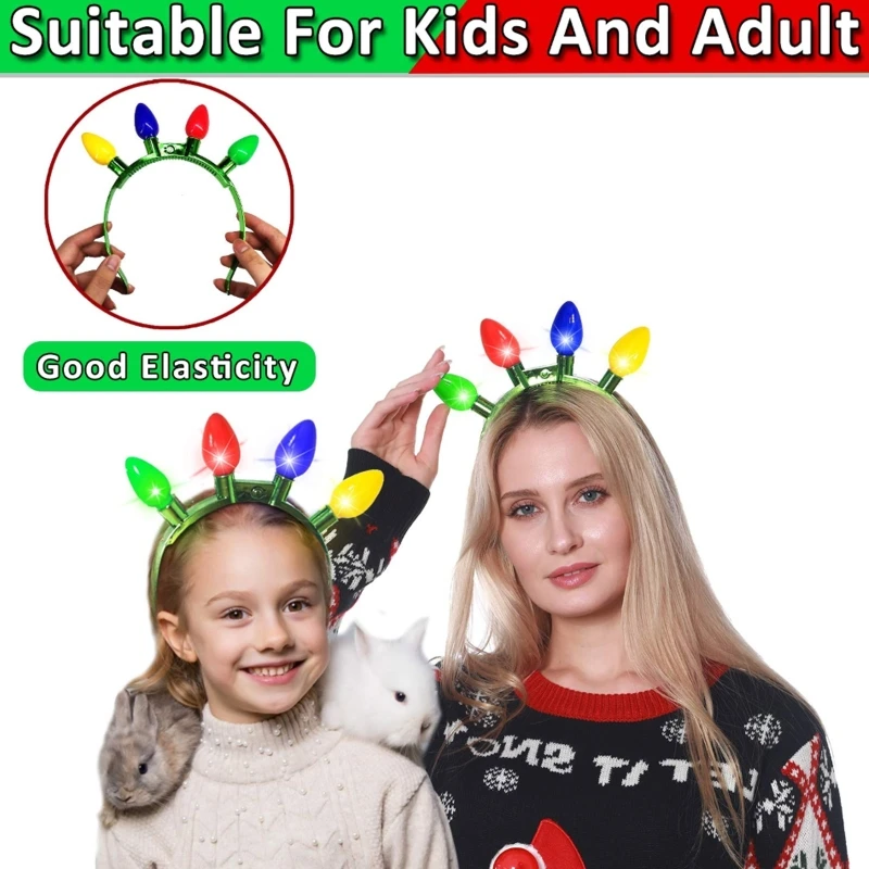 Christmas Light-Up Headband with Colorful LED Bulbs Christmas Party Favor for 7-14 Kids