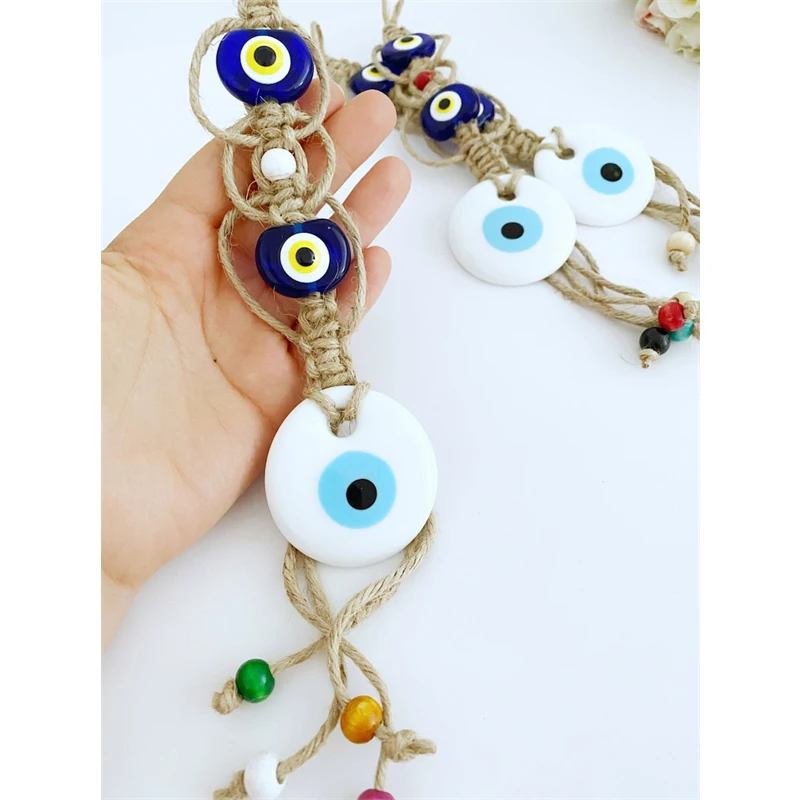 Lucky Eye Glass Blue Turkish Evil Eye Pendant Wall Hanging Bead Evil Eye Wall Decor Handmade Decoration for Home Living Room Car 4