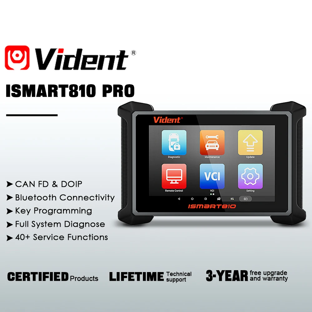 

VIDENT ISMART810 Car Diagnostic Tool ECU Coding Key Programming Bluetooth Scanner Active Test 40 Resets With DoIP&CAN FD