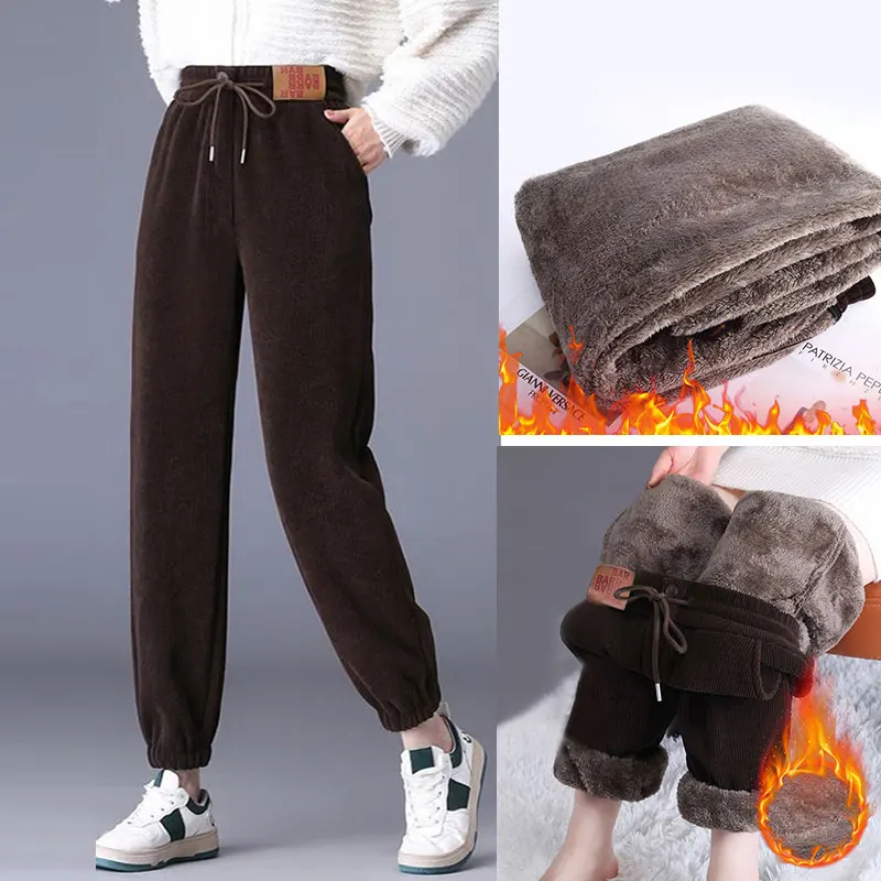 Plus Size Women Harem Pants Autumn Winter Plush Sweatpants Thicken Lamb Fleece Casual Jogger Pants Solid Warm Cotton Trousers