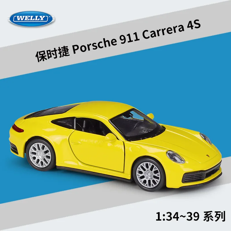 New WELLY 1:36 Porsche 911 Carrera 4S Models Car Diecast Simulated Alloy Pullback Boy Toys Car Models Hobbies Collect Ornaments