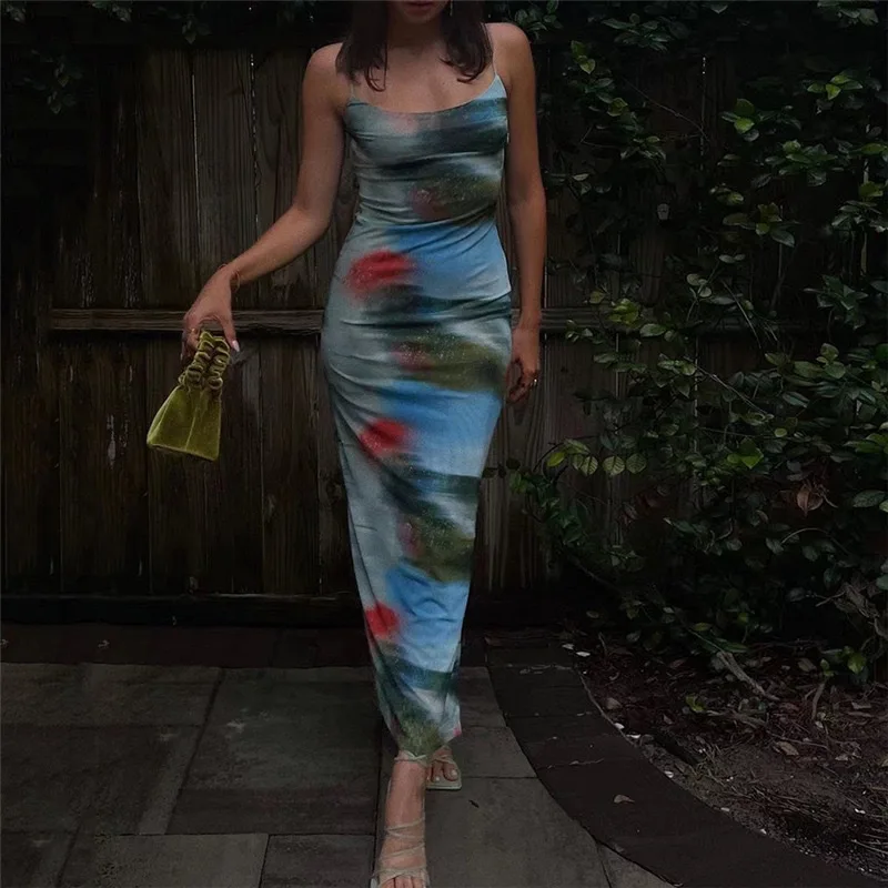 Contrast Casual For Women Dress Printed Slim Hot Backless Split Holiday Halter Dresses Outfits Off-Shoulder Summer Dress