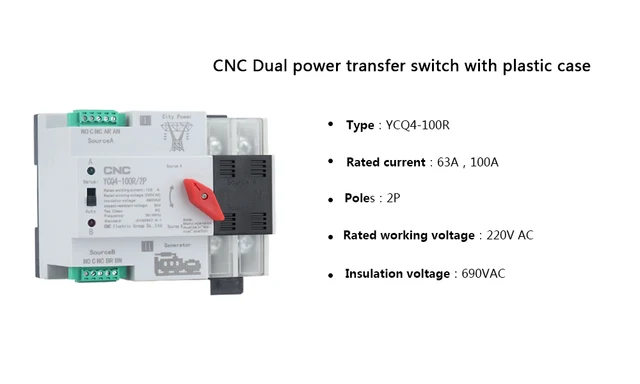 Interruttore Trasferimento Automatico ATS 2P 230V 100A - Montaggio Guida DIN Per Continuit&agrave; Elettrica