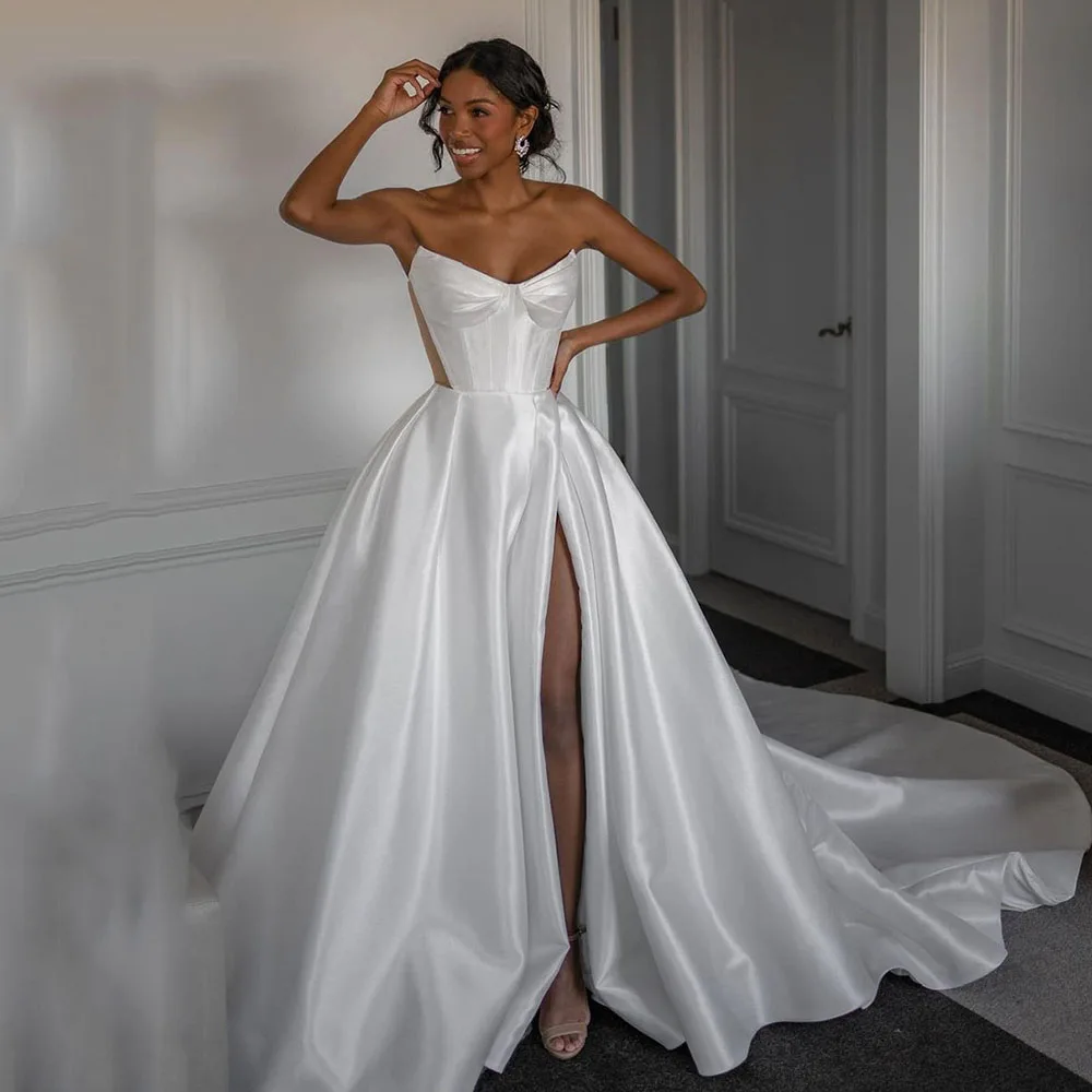 

Msikoods Elegant Wedding Dresses For Women Button A Line Sweetherts Bride Dress Side Split Wedding Gowns 2024 vestidos de novia