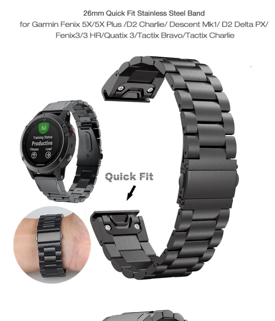 Stainless Steel QuickFit Watch Band - 20/22/26mm Adjustable Metal Strap