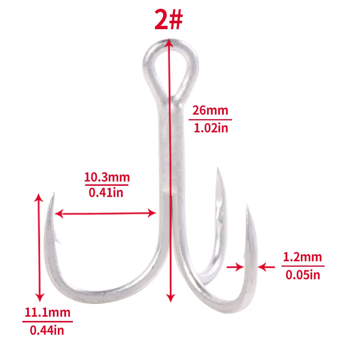 Description Picture 2 of item20pcs 4# 6# 8# 10#2# Fishing Hook High Carbon Steel Treble Hooks Bent Triple Fishhooks Set Anchor Hooks For Sea Fishing