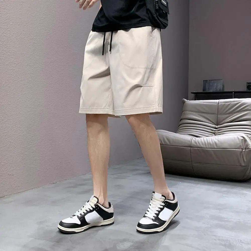 

Simple Design Workout Shorts Adjustable Drawstring Sport Shorts with Multi Pockets for Summer Mid-rise Loose Fit Wide Leg Solid