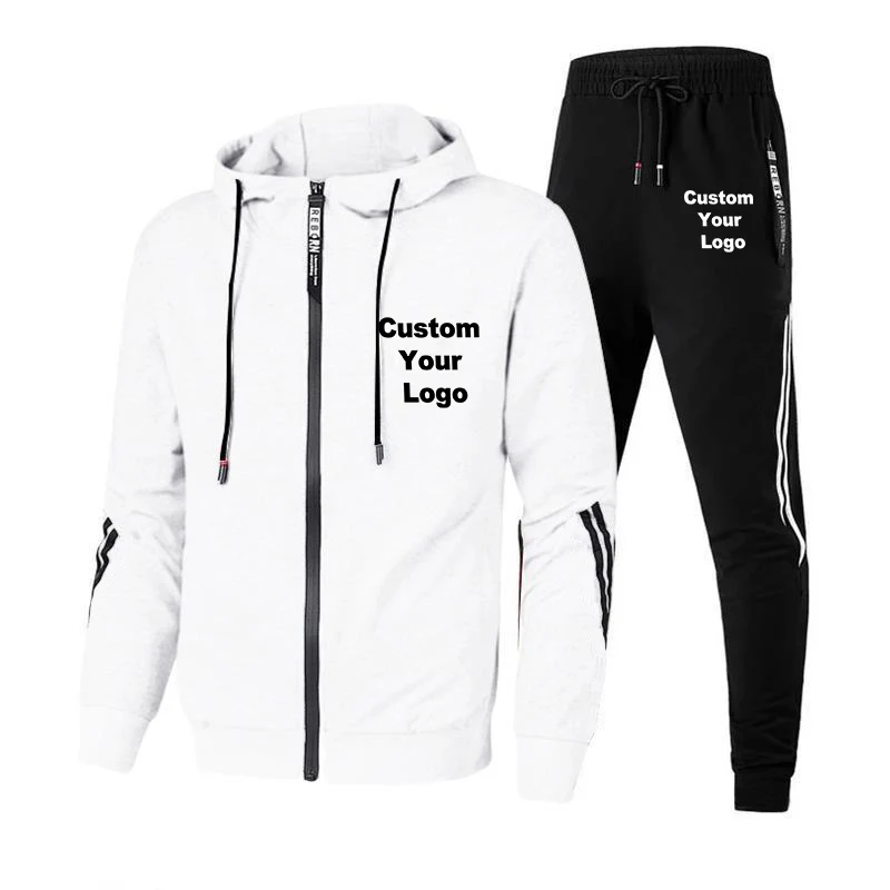 Men's Custom Logo Hoodie Tracksuit Suits 2 Pieces Sweatshirt+Sweatpant Homme Casual Jogging Sportswear Jacket Men Clothing