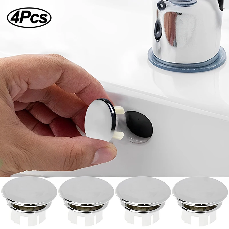 4Pack Durable Plastic round Caps Sink Overflow Hole Covers for Bathroom & Kitchen Basins Easy Snap-In Installation No Tools Need
