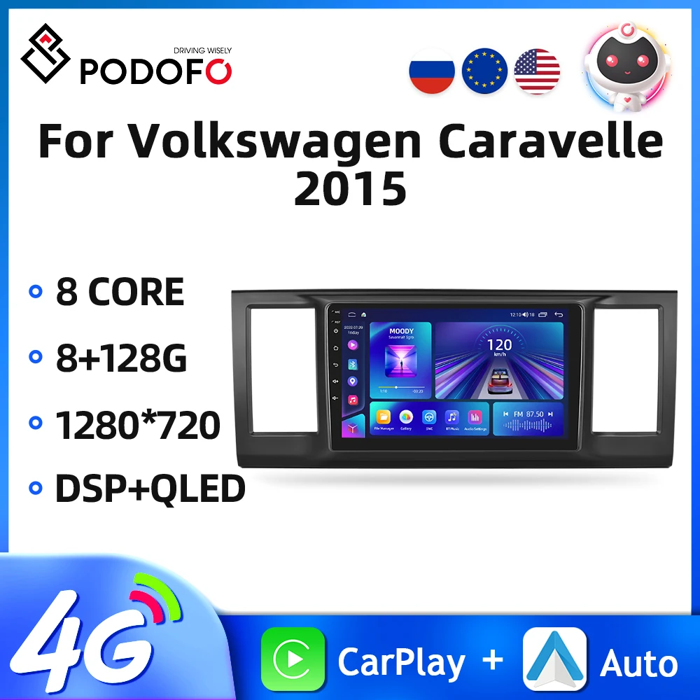 

Podofo 8G 128G 2Din Android 11 Car Radio For Volkswagen Caravelle 2015 Auto Carplay GPS Navigation 4G WIFI 9'' Multimedia Player
