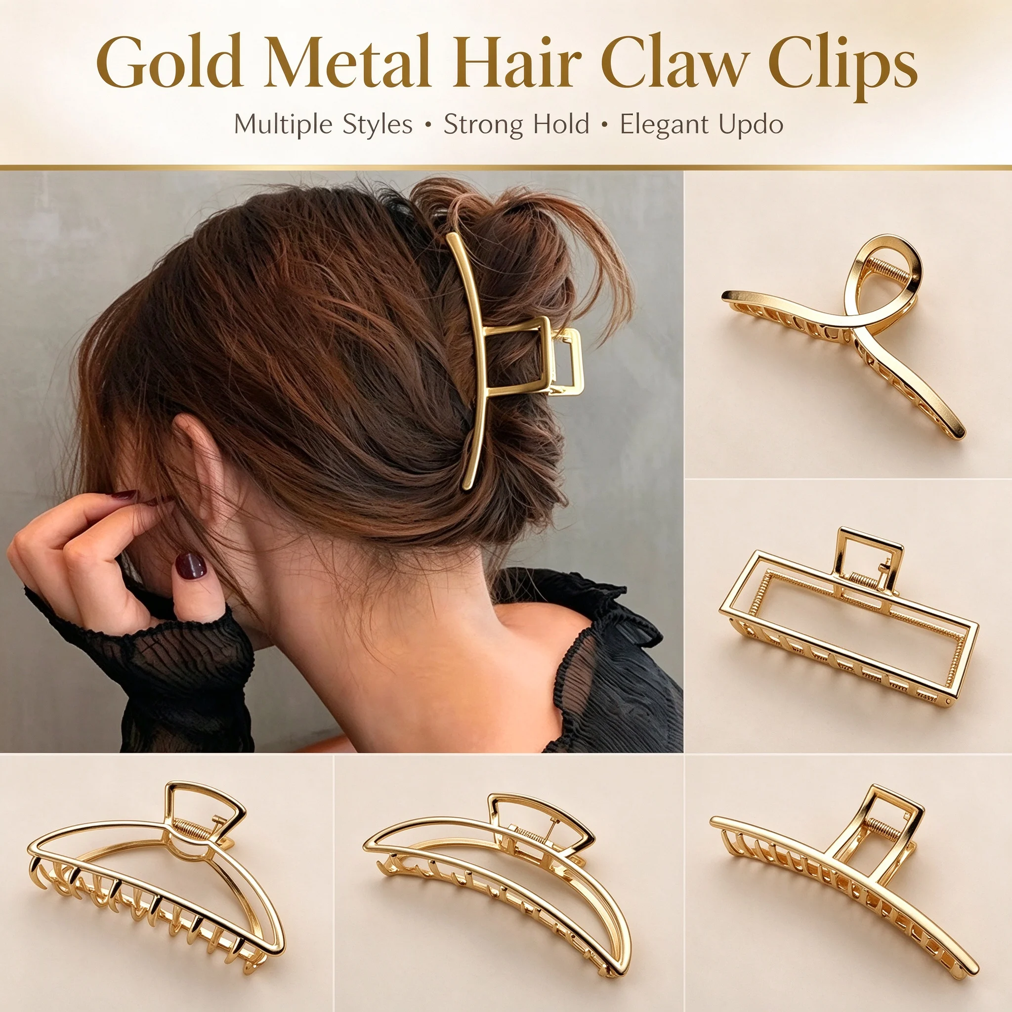 2026 Neue Damenmode Gold Hohl Geometrische Metall-Haarklammer Haarband Haarspangen Haarnadel Haarkrabbe Haaraccessoires