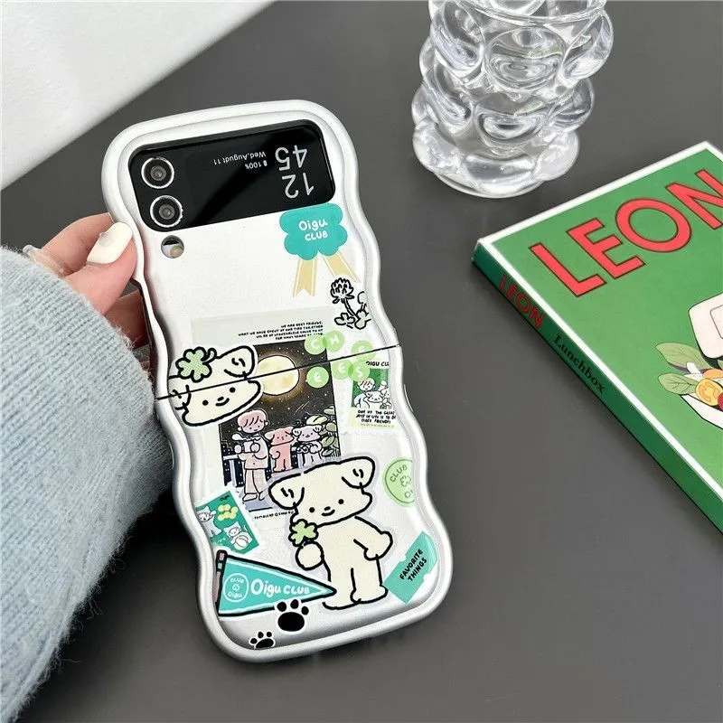 Cartone Animato Coniglio E Cucciolo Pieghevole Flip Samsung Zflip5 Custodia Per Telefono, Anti-Goccia Soft Shell Zflip4/3 Wave Shell Bekas Telefon
