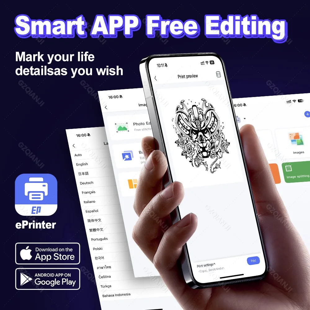 Mini Tattoo Stencil Maker 80mm/3inch Wireless Bluetooth Thermal Tattoo Printer with Transfer Paper for Compact Size DIY Artist