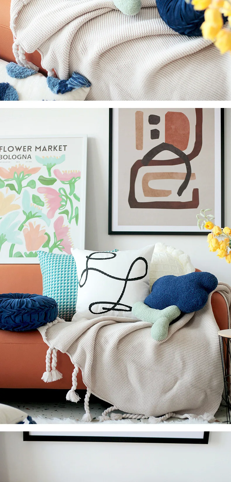 Nordische moderne Luxus-Kissenbezüge, minimalistische Gänseblümchen-Blumen-Dekokissenhüllen für Wohnzimmer, Schlafzimmer, Heimdekoration – Detail 3