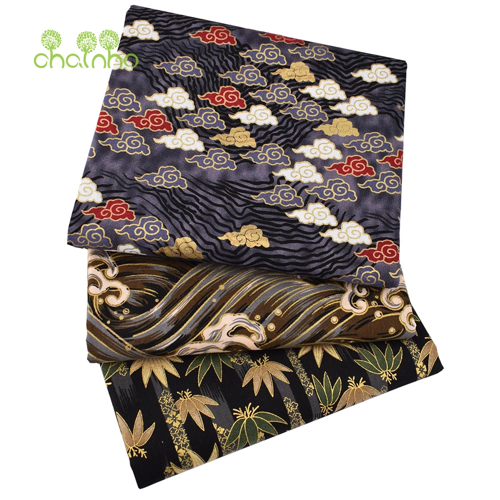 Chainho,Printed Plain Weave Cotton Fabric,Patchwork Cloth,DIY Quilting Sewing Material,Bronzing Series Textile,20x25cm,15CD46