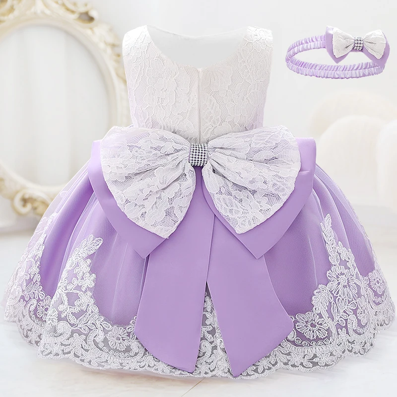 Infant First Birthday Dress Baby Girl Costume Big Bow Princess Baptism Party Dress