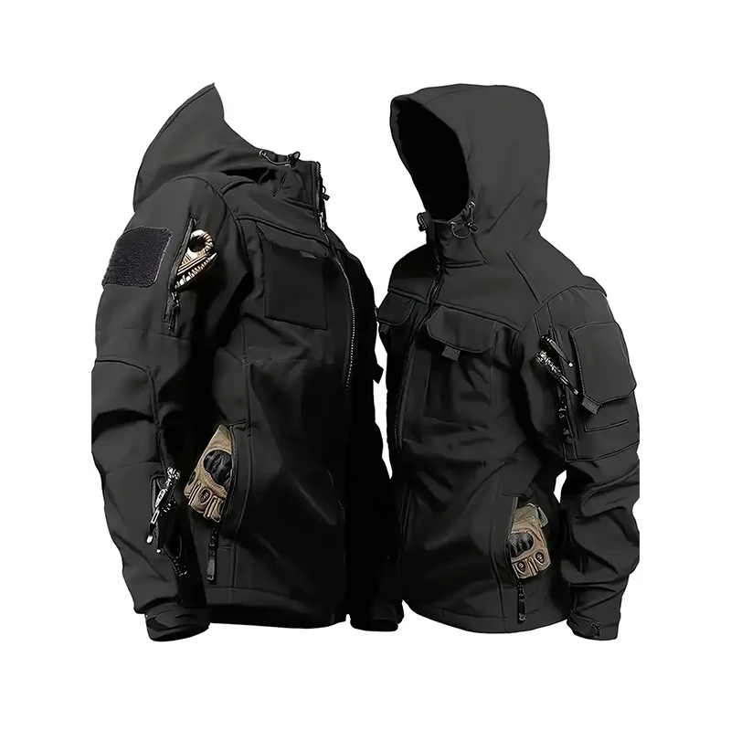 Men’s Shark Skin Soft Shell Tactical Jacket – Waterproof Fleece Hooded Outdoor Coat 2