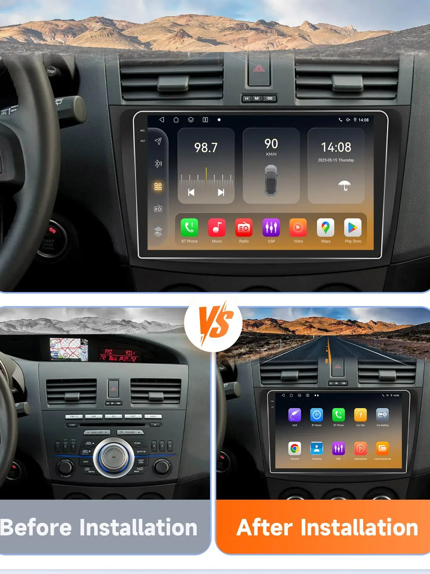 Reproductor de Radio para Auto Android 2Din para Mazda 3 II Mazda3 BL 2010-2013, Carplay Inalámbrico, GPS, Reproductor Multimedia de Video para Auto, Estéreo, Cámara de 360° 3