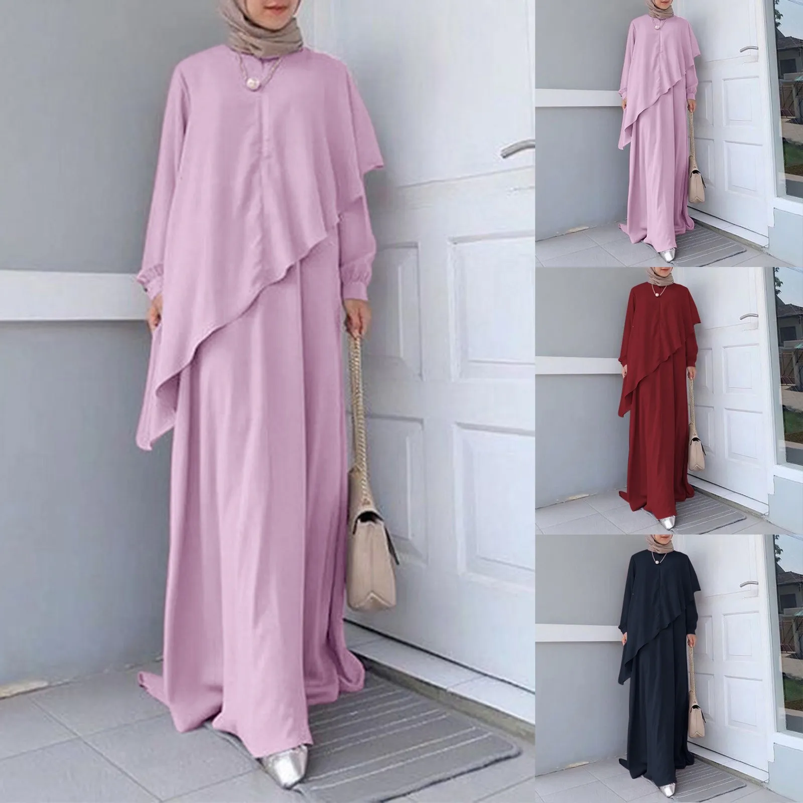 

Women's Muslim Sundress Long Sleeve Dress Vintage Pullover Robe Prayer Clothes Solid Colour Casual Loose Irregular Hem Dress