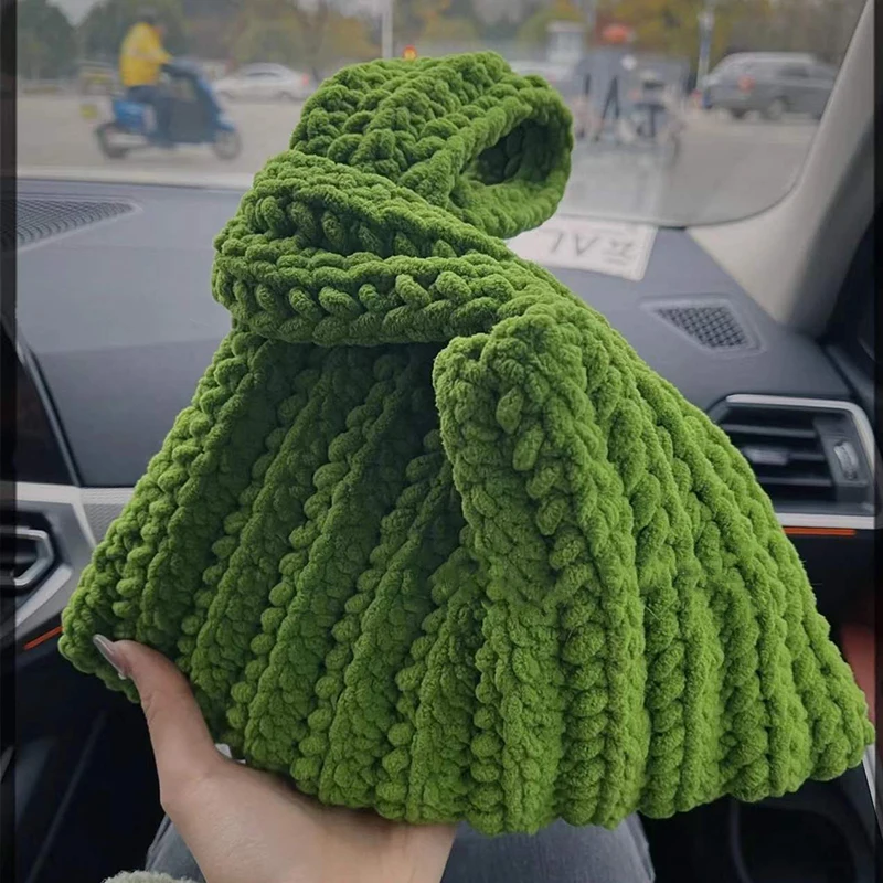 

Winter New Cute Woven Candy Color Handle Bags for Women Hand-woven Thick Wool Crochet Wrist Tote Bag Fisnihed Casual Purse