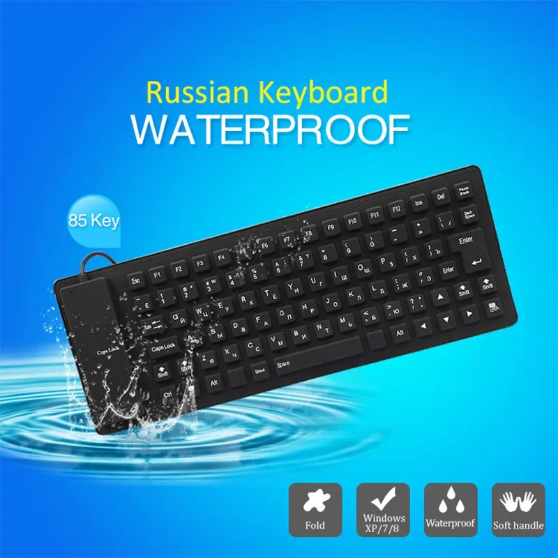 85 Keys Silicon English Russian Keyboard Tablet Desktop Pad PC Tablet Waterproof USB Wired Gamer Office Russian Keyboard