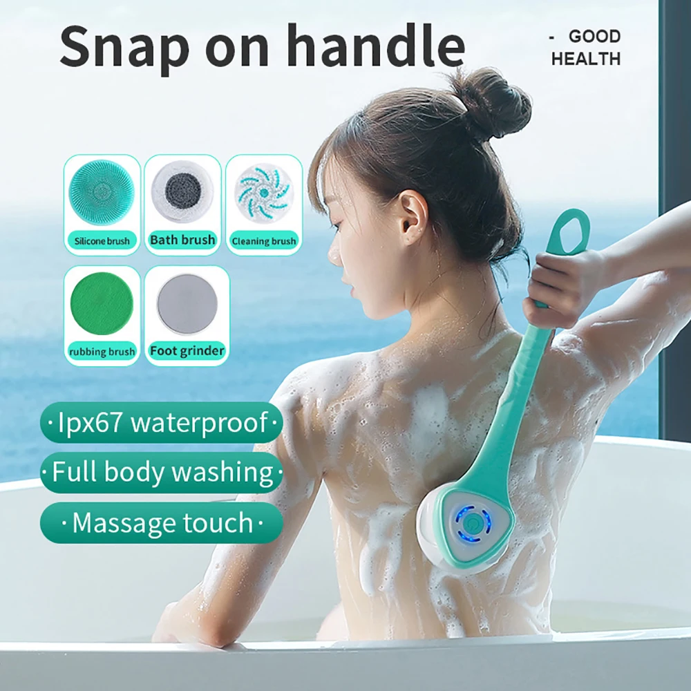 Electric Shower Brush Multifunctional Waterproof Body Cleaning Tool Long Handle Shower Brush Electric Massage