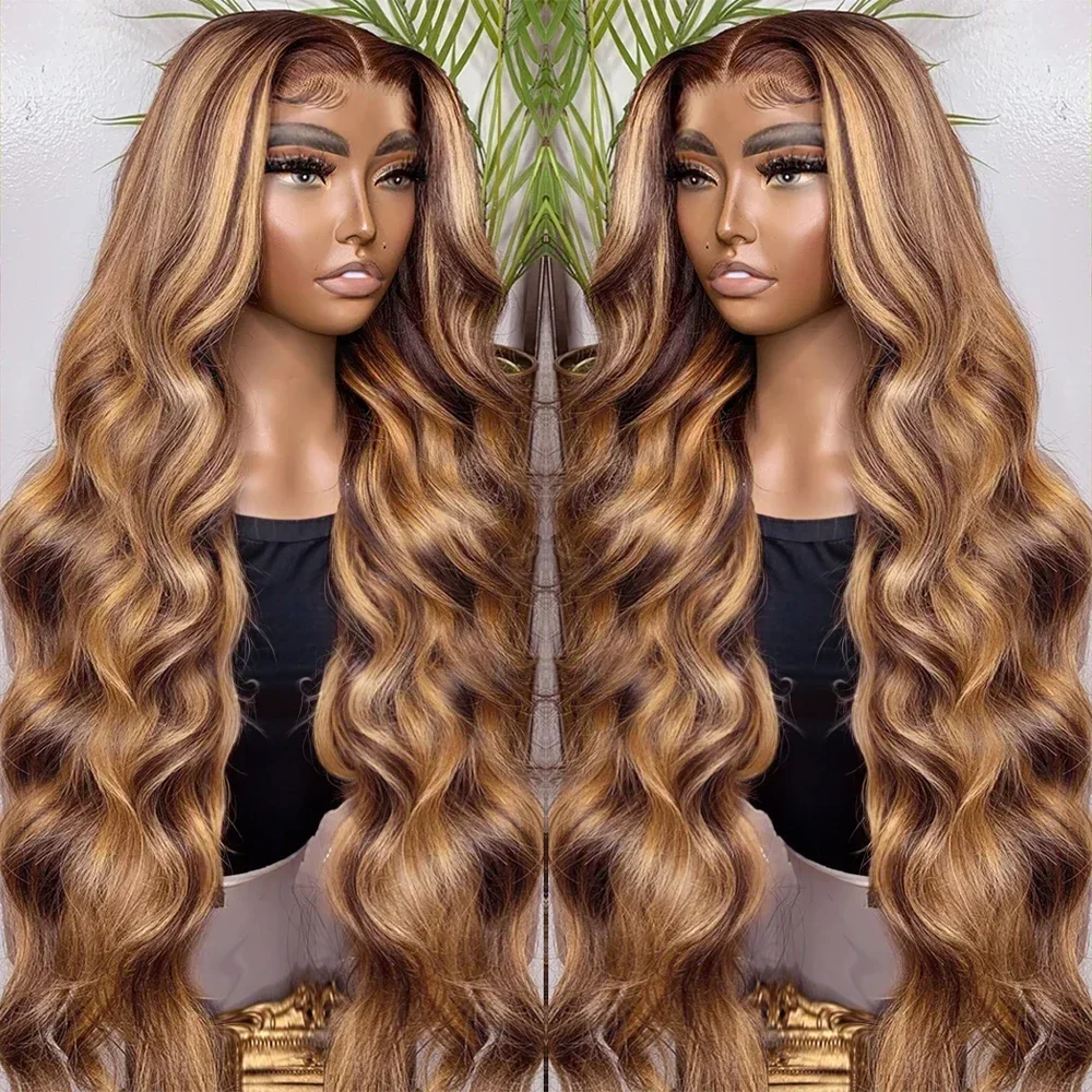 30 40 Inch Highlight Ombre Body Wave 13x4 Lace Front Human Hair 13x6 HD Transparent Lace Frontal Wig Brazilian For Women