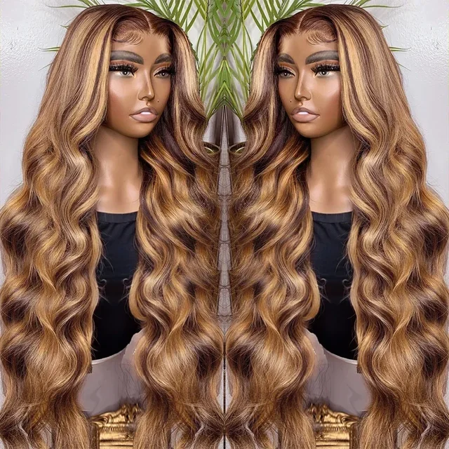 30 40 Inch Highlight Ombre Body Wave 13x4 Lace Front Human Hair 13x6 HD Transparent Lace Frontal Wig Brazilian For Women