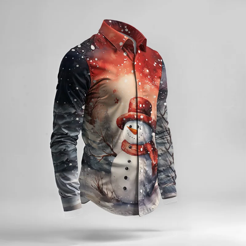 2025 Trendy Spring Summer Men Shirt Set Christmas Print Fashion Gingerbread Man Two Piece Set Mens Snowman Lightweight Party_viptrois.com
