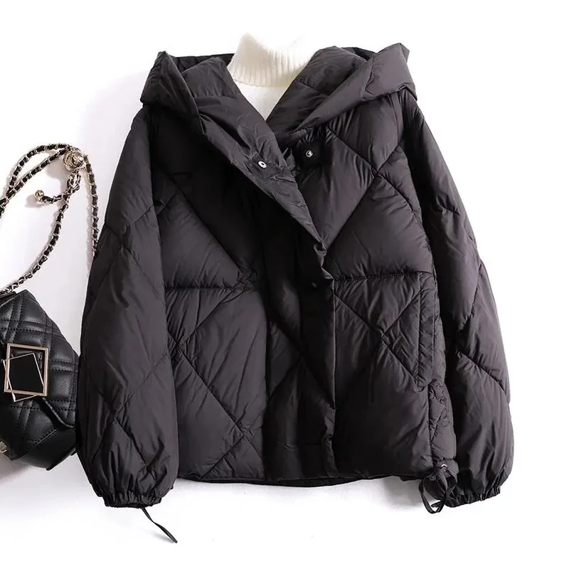 

Мягкий толстый пуховик для женщин, новинка зимы 2022, легкая теплая куртка в форме алмаза с капюшоном, свободные парки, женские короткие