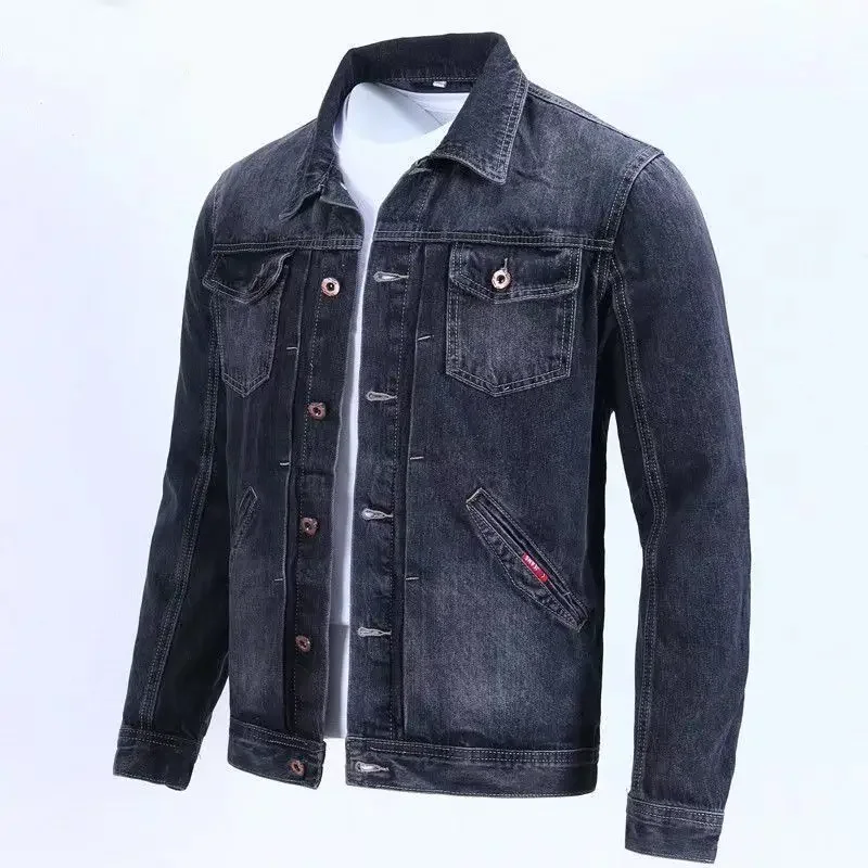 

Male Jean Coats Button Wide Shoulders Men's Denim Jacket Light Blue Korea Fashion Korean Popular Clothes of Fabric Low Cost G