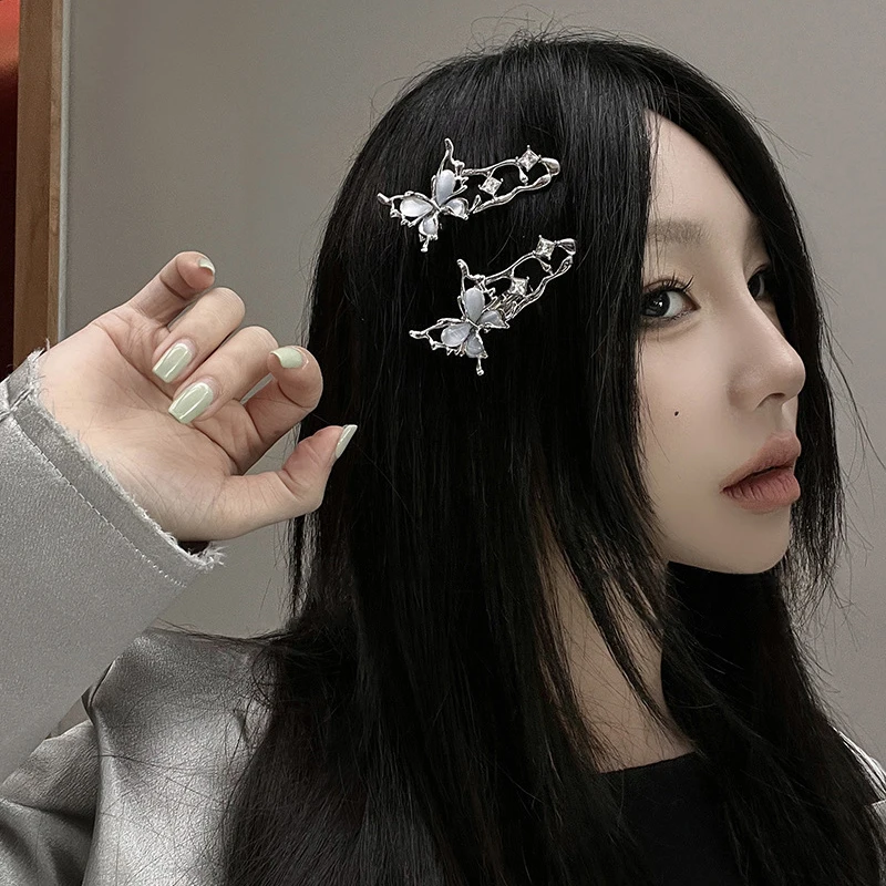 Y2K Irregular Liquid Metal Hairpin Butterfly Zircon Hair