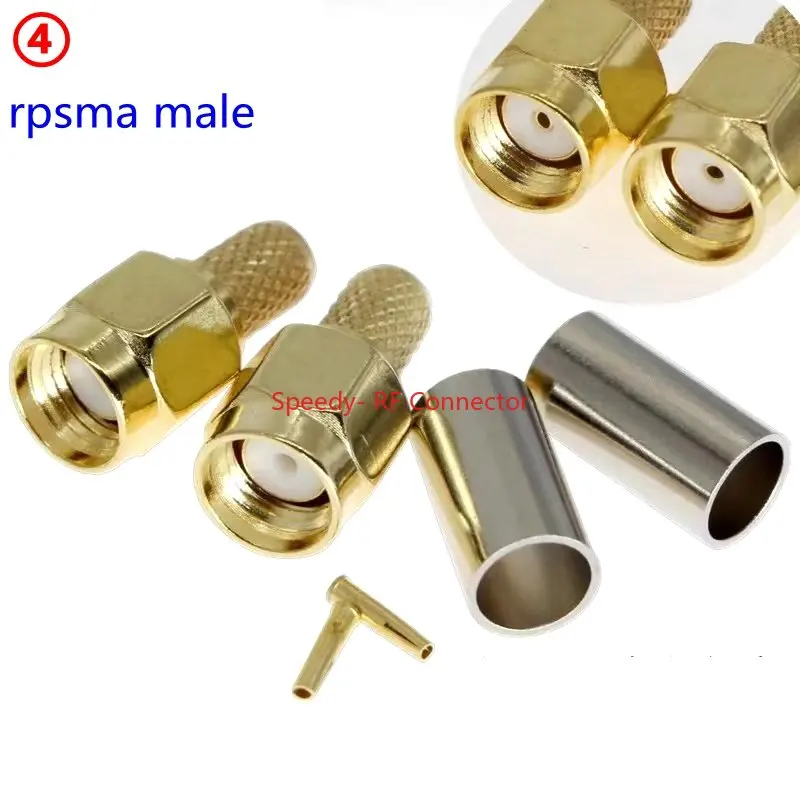 SMA 수 플러그 암 잭 커넥터, RPSMA 수 암 크림프 RG58 LMR195 RG400 RG142 케이블 황동 구리 빠른 배송, 10 개