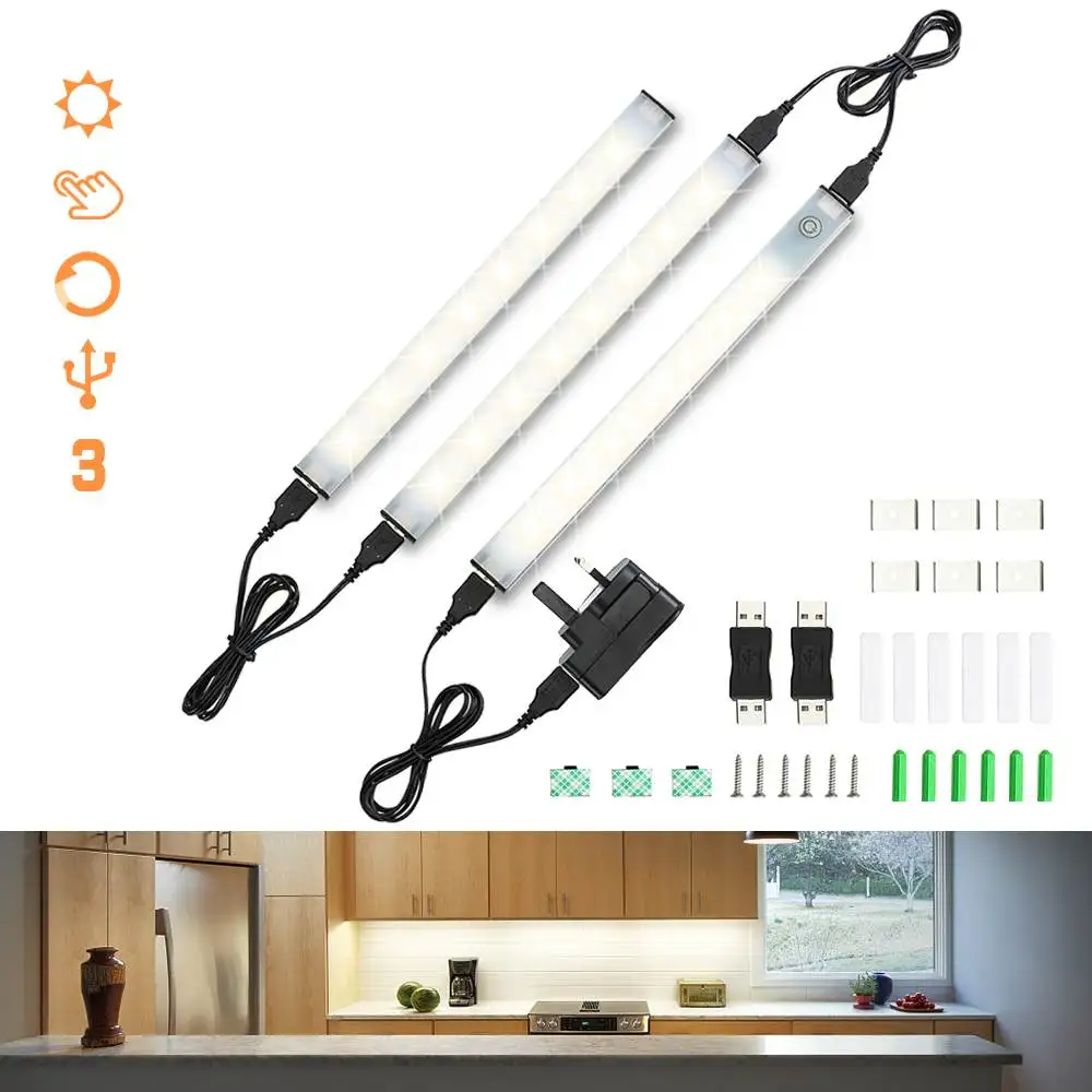 

3PCS 80 LED Cabinet Light SMD2835 USB Touch Dimmable Home Room Closet Bar Lamp EU Plug