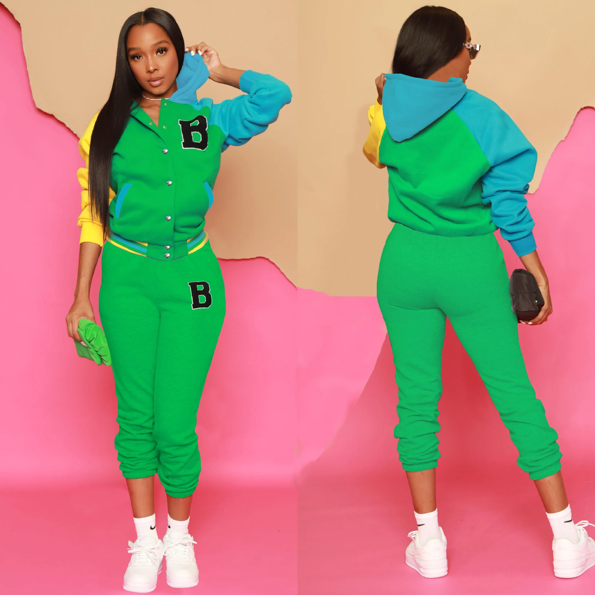 Hoodie Top Baseball Jacket Two Piece Sets Crop Coat 2022 Women Y2K Streetwear Clothes Varsity Jackets Winter 2 Pieces Pant Set