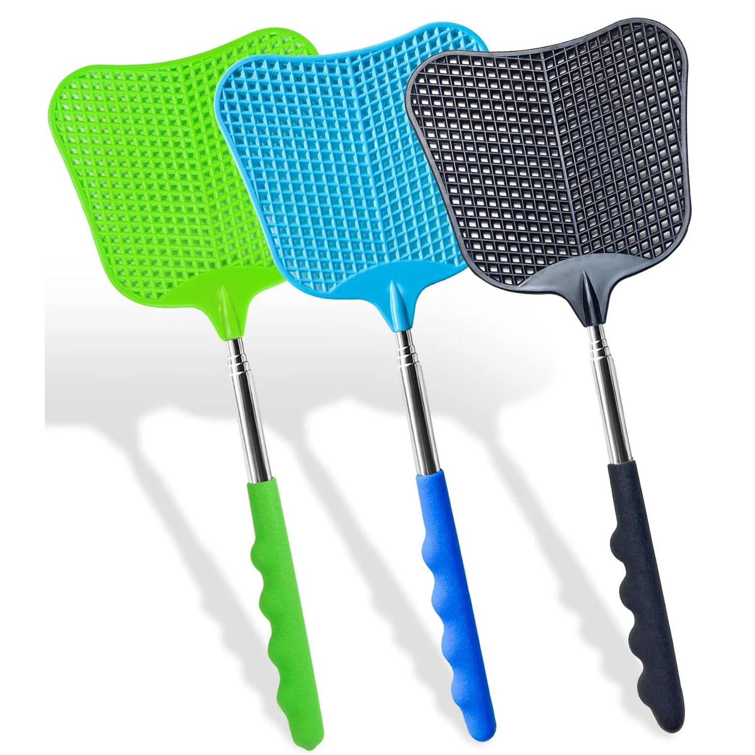 Fly Swatters 2 แพ็ค,ด้ามจับสแตนเลสแบบยืดไสลด์,ชุด FlySwatter พลาสติกสําหรับบ้านกลางแจ้งในร่มเดินป่าตั้งแคมป์สวน 1