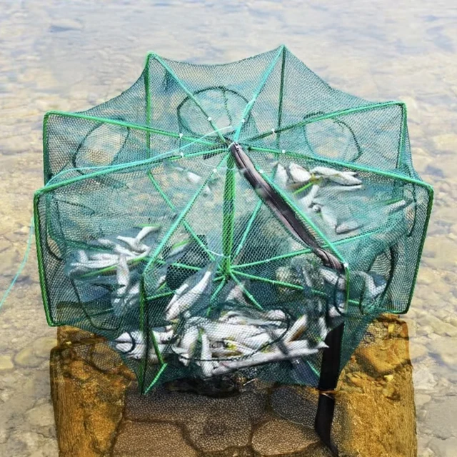 50/60/70cm Automatic Fishing Net Portable Folding Fly Fish Mesh For Carp Crucian Crab Shrimp Lobster Multi Holes Fish Net 2