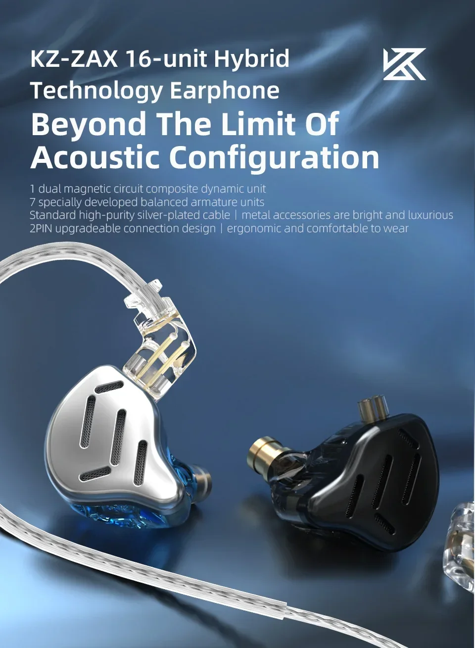 Auricolari KZ ZS10 Pro IEM - 4 Driver BA + 1 Dinamico, HiFi Con Cavo Rimovibile, Nero