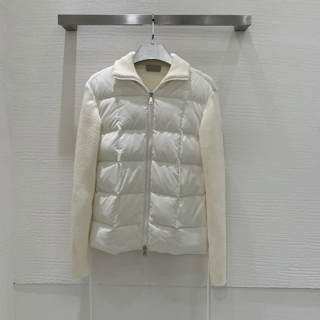 

2023 Autumn and winter new, spliced wool down drawstring slim down coat, 90 pure white goose down,