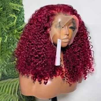 Burgundy Deep Wave 13x4 Lace Frontal Bob Wig 200% Density 99J Colored Remy Water Wave Frontal Human Hair Wigs Pre Plucked Wigs 1