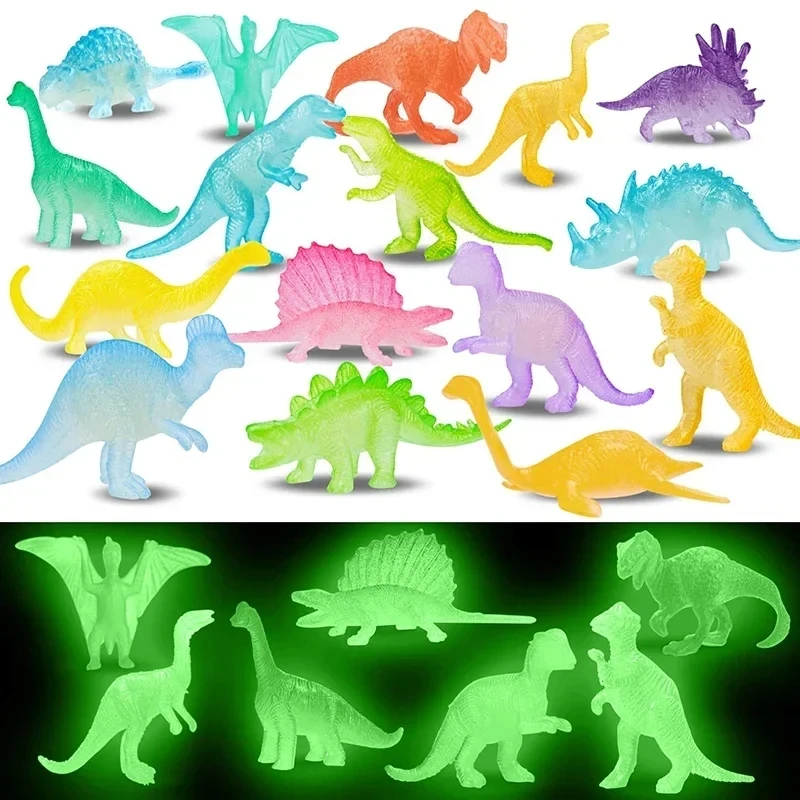 28Pcs Mini Luminous Dinosaurs Toys Action Figures Glow In The Dark Baby Boys Gift for Children Novelty Model Decoration Toy glow dark dinosaur blocks
